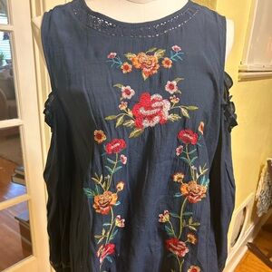 Umgee Deep Blue Lace Blouse